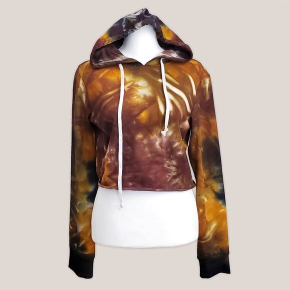 Baltic Amber Tie Dye Hoodie Crop Top Long Sleeve Cotton Hand Dyed Shirt - Picture 1 of 3